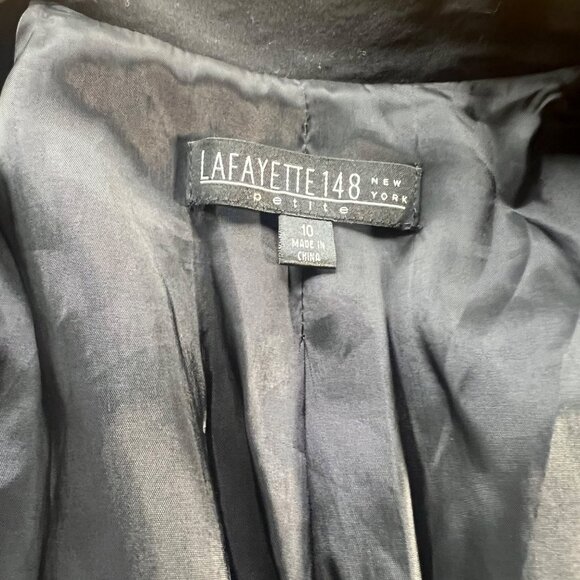 Lafayette 148 New York Size 10 Petite Black Wool Peak Lapel Fitted Blazer Jacket - Picture 6 of 16